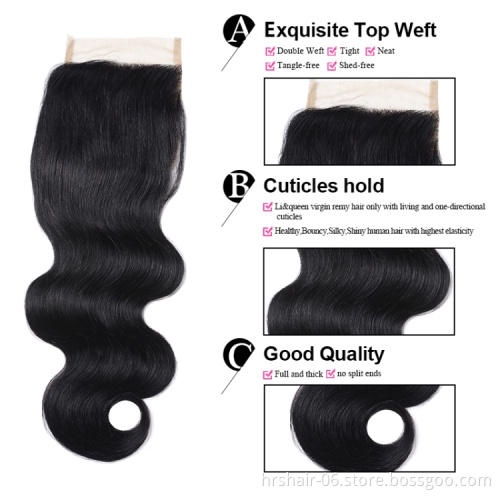 Wholesale Brazilian Remy hair  4*4 swiss lace closure virgin hair human hair ,150 density body wave lace closure